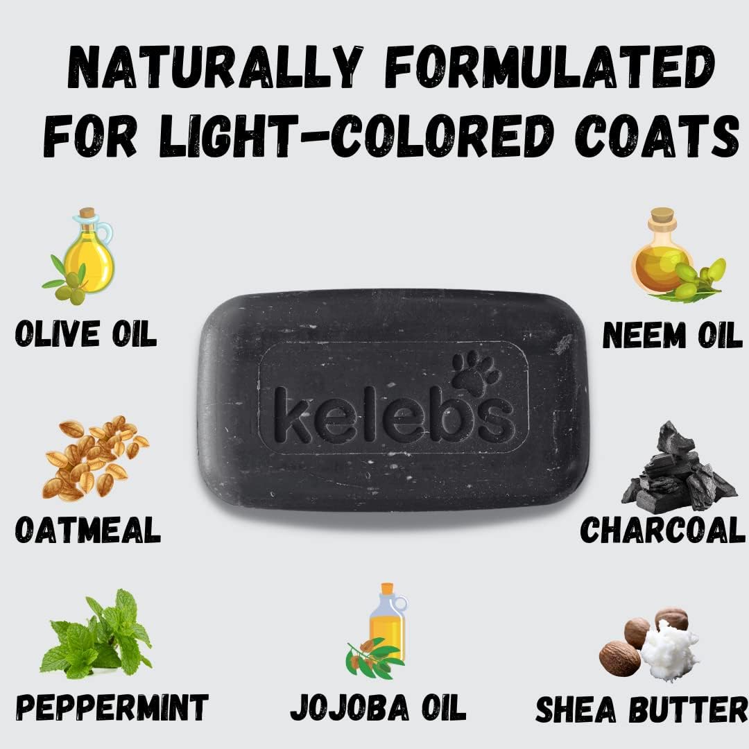 KELEBS 3 Bars - Whitening Dog Shampoo Bar with Charcoal – White Dog Shampoo with Natural