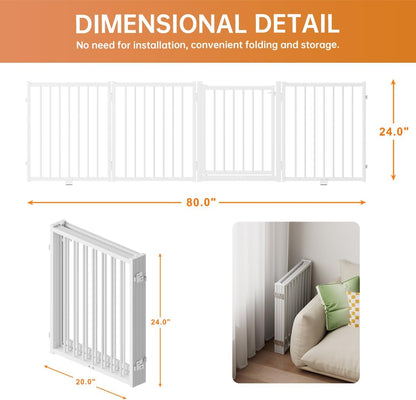 Full Metal Freestanding Dog Gate with Door, 24'' Height Foldable Pet Dog Fence for Indoor &