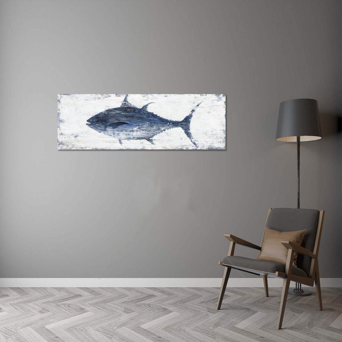 Yihui Arts Canvas Wall Art Hand Painted Abstract Tuna Fish Painting Modern Artwork Coastal Pictures