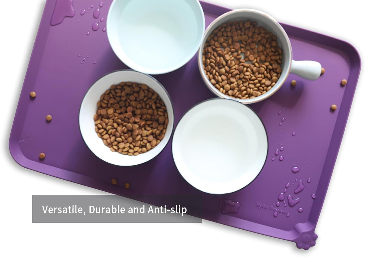Hoki Found Silicone Pet Food Mats - Non Slip Dog Cat Bowl Placemats - Waterproof Dog Cat Food Mats