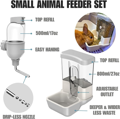 Automatic Pet Food Water Dispenser, Auto Gravity Pet Feeder Water Bottle Set for Crate Cage