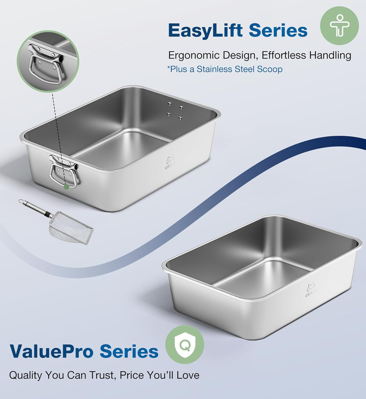 Stainless Steel Cat Litter Box, Metal Kitty Litter Box for Small Cats, Non-Stick, Easy to Clean