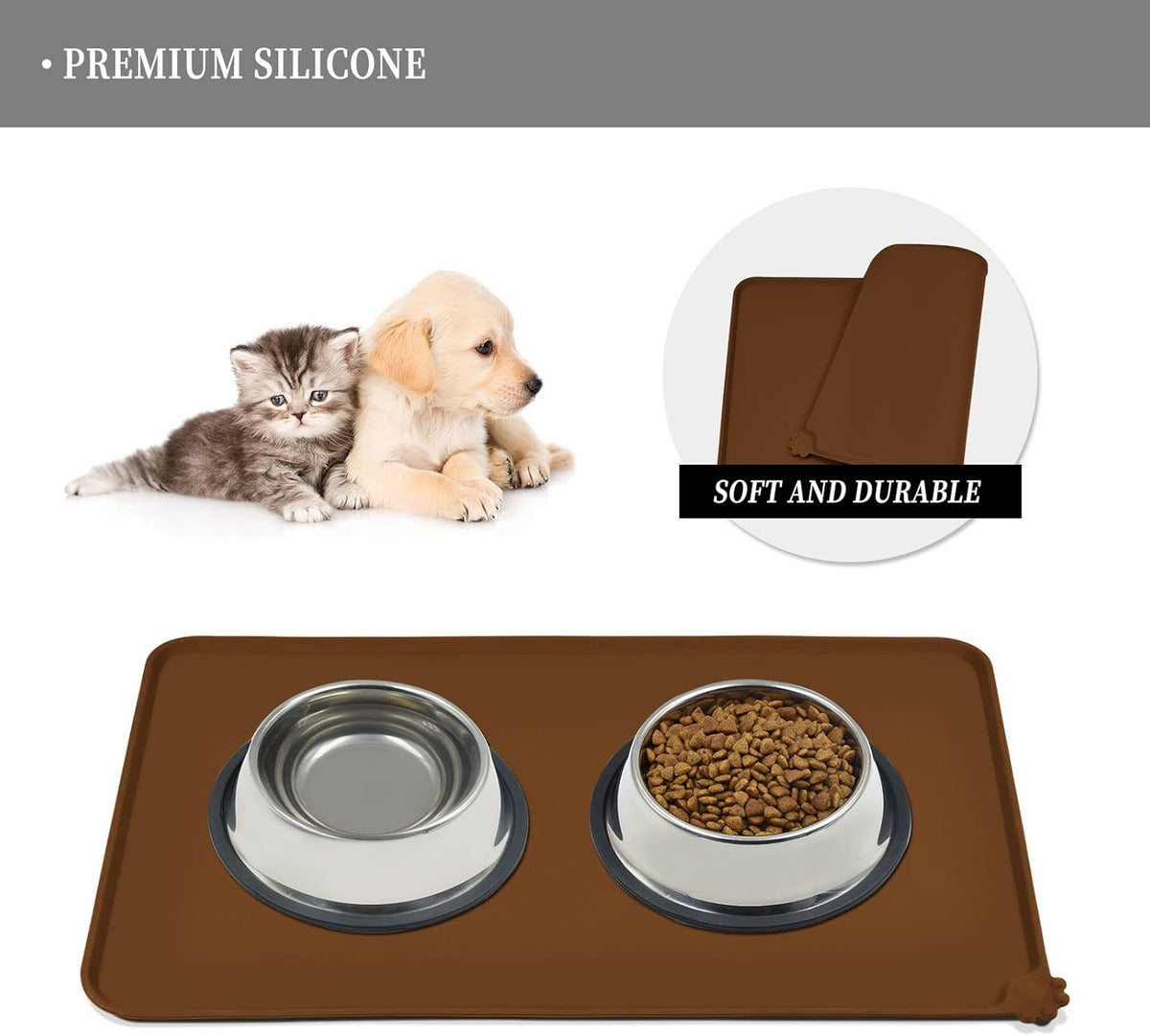 Waterproof Pet Feeding Mat with High Raised Edges, Heavier and Thicker Placemats for Cat Dog Water
