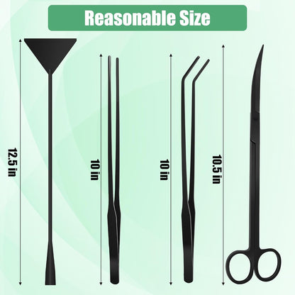 Aquarium Aquascape Tools Kit, 4 in 1 Anti-Rust Aquatic Plant Aquascaping Tool Stainless Steel Black