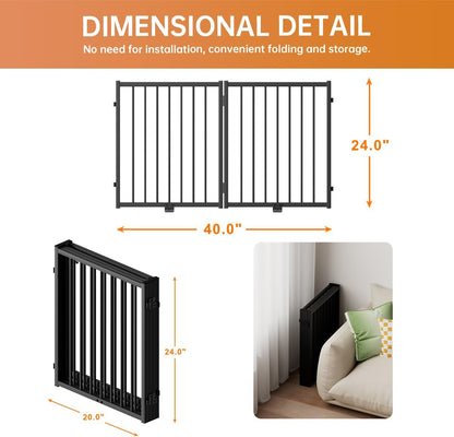 Full Metal Freestanding Dog Gate with Door, 24'' Height Foldable Pet Dog Fence for Indoor &
