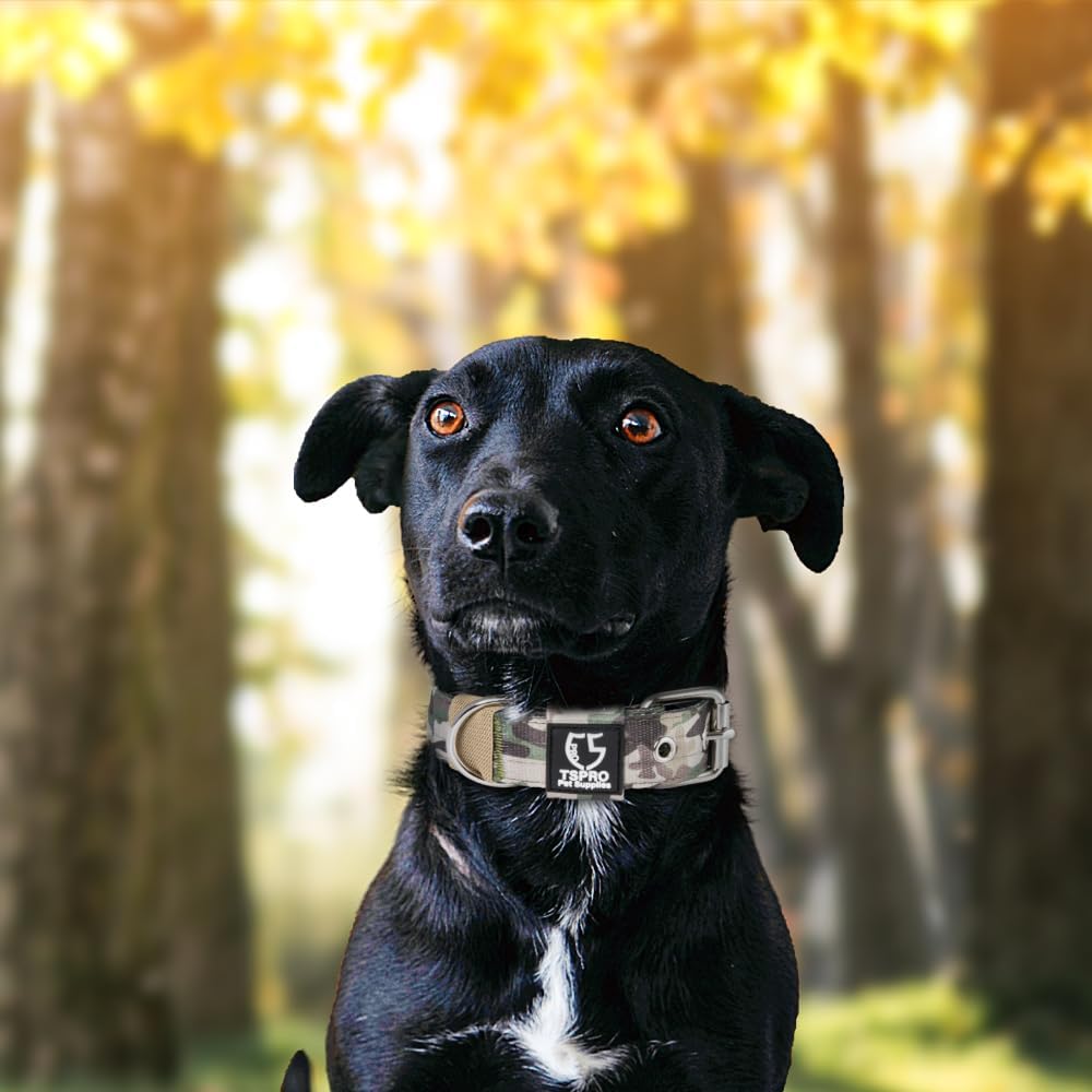 TSPRO Tactical Dog Collar 1.25 Inch Wide Thick Dog Collars with Heavy Duty Metal Buckle, Durable