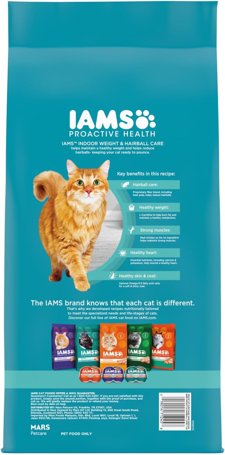 IAMS Proactive Health Indoor Weight Control & Hairball Care Adult Dry Cat Food, Chicken & Turkey