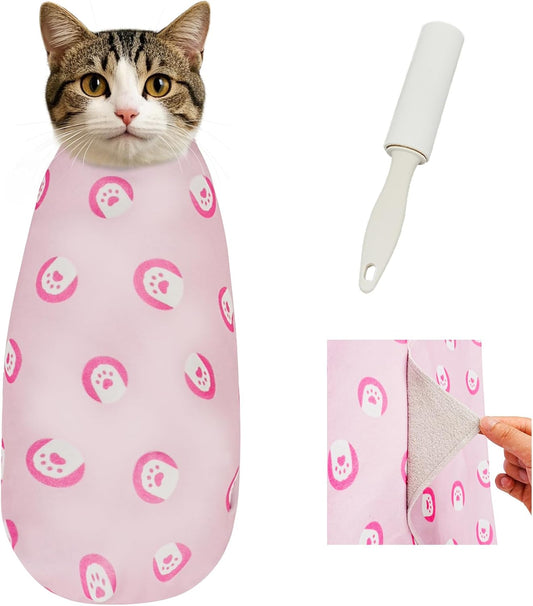 Supet Cat Wrap for Cutting Nails, Self-Adhesive Grooming Wrap, Anti-Scratch Cat Swaddle for