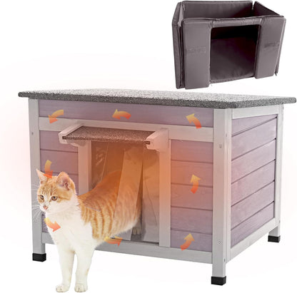Cat House for Outdoor Cats Insulated Feral Kitty Shelter with Warm Liner for Winter Waterproof