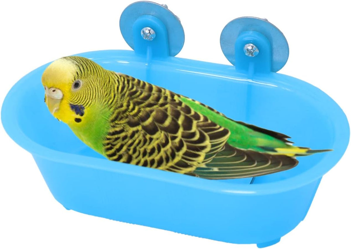 Wontee Bird Bath with Mirror Toy Fixable Parrot Bathroom Tub for Small Brids Parrot Canary Budgies