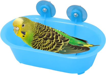 Wontee Bird Bath with Mirror Toy Fixable Parrot Bathroom Tub for Small Brids Parrot Canary Budgies