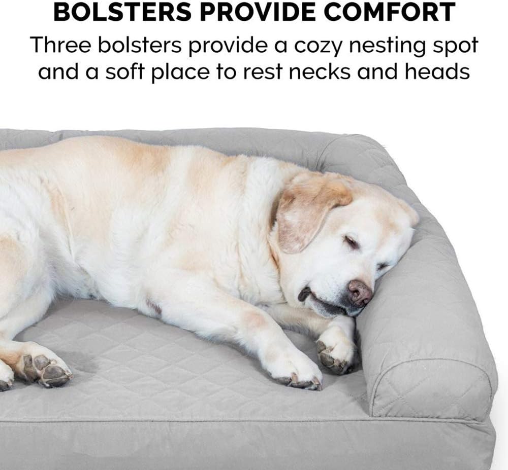 Furhaven Cooling Gel Dog Bed for Large Dogs w/ Removable Bolsters & Washable Cover, For Dogs Up to