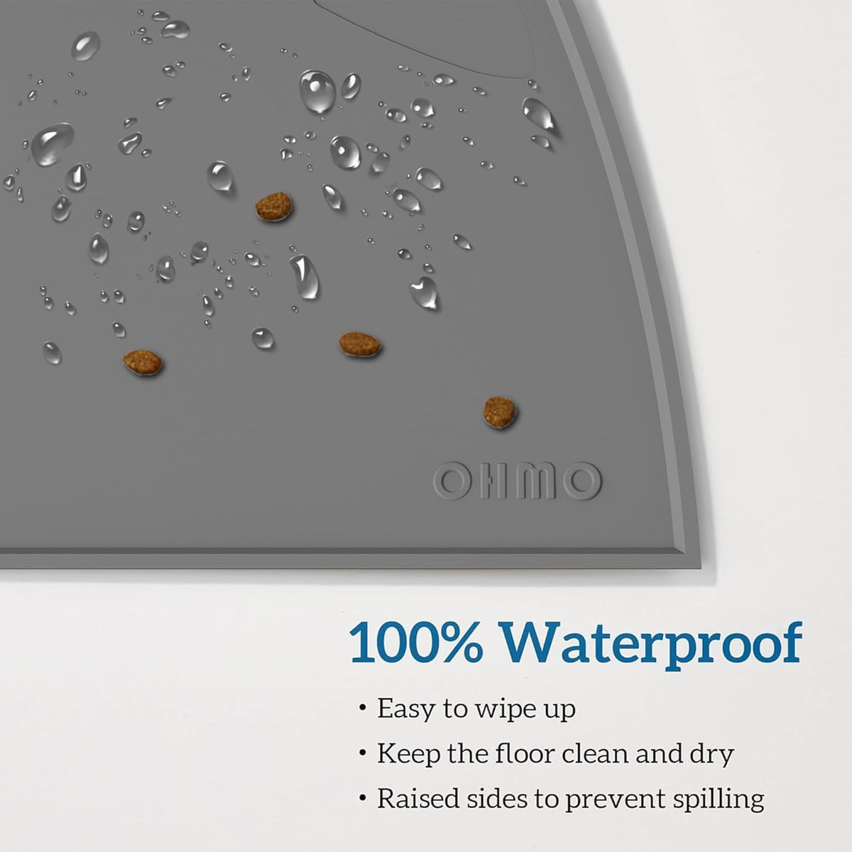 OHMO - Cat Food Mat, Silicone Pet Feeding Mat for Floor Non-Skid Waterproof Dog Water Bowl Tray