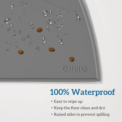 OHMO - Cat Food Mat, Silicone Pet Feeding Mat for Floor Non-Skid Waterproof Dog Water Bowl Tray