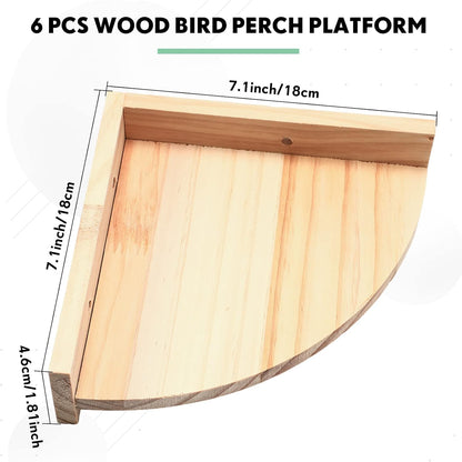 Wettarn 6 Pcs Bird Perch Platform Bird Corner Parrot Perch Corner Wooden Stand Sector Playground