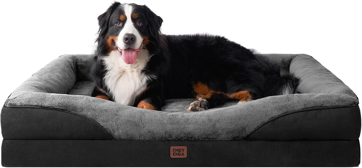 EHEYCIGA Memory Foam XXL Dog Bed for XLarge Sized, Orthopedic Dog Sofa with Sides and Waterproof