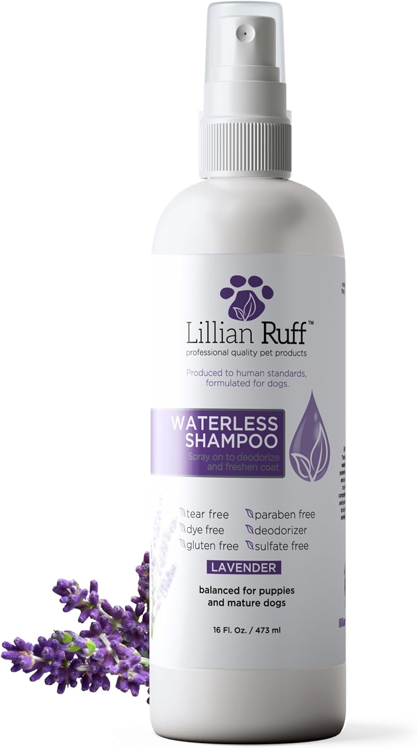 Lillian Ruff Waterless No-Rinse Dog Dry Shampoo Spray with Hydrating Essential Oils - pH-Balanced