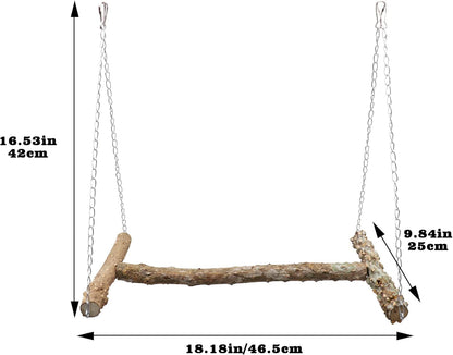 Large Bird Perch Swing Toy, Natural Pepper Wood Parrot Perch Stand Toy, Hangable Birdcage
