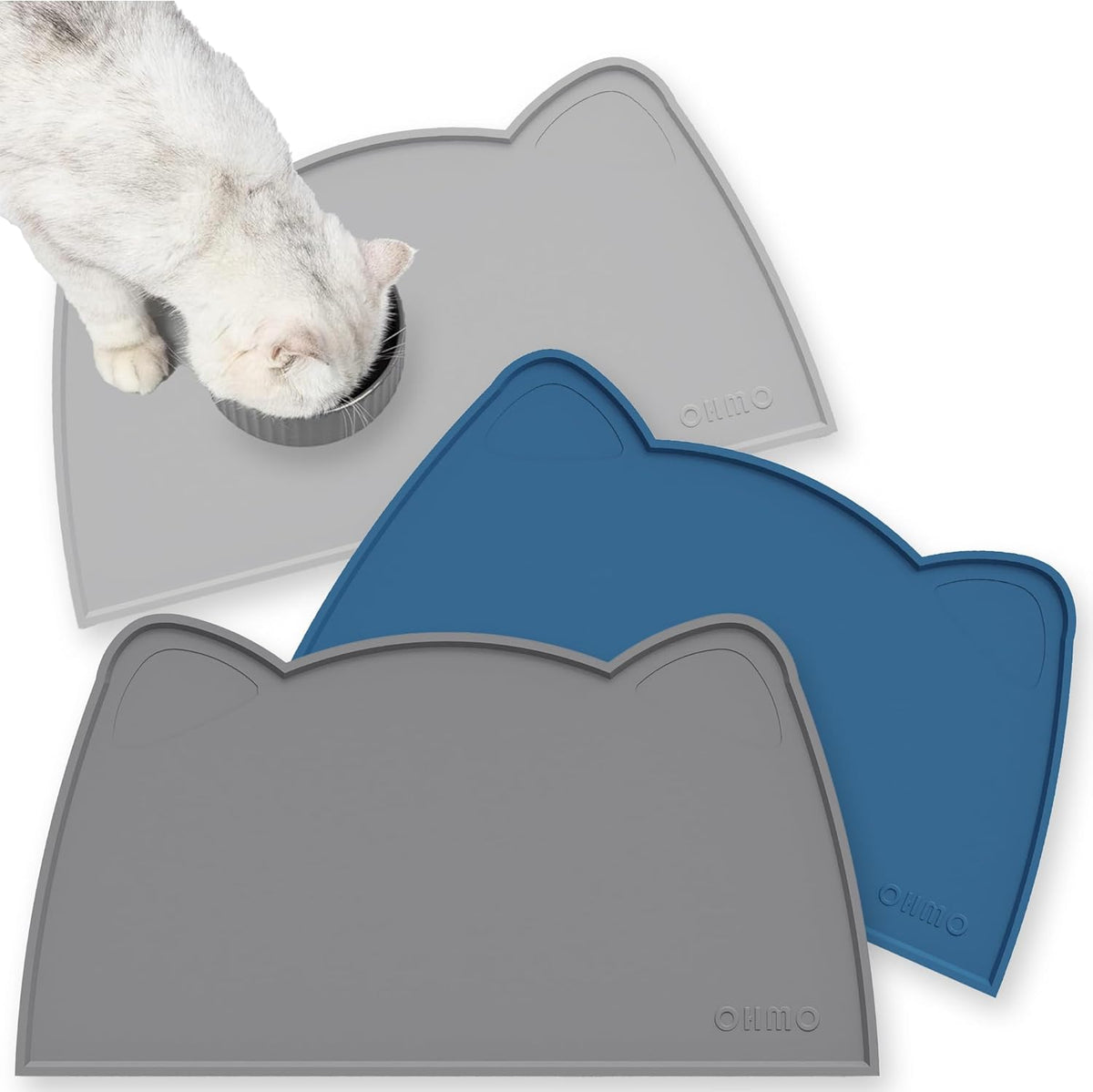 OHMO - Cat Food Mat, Silicone Pet Feeding Mat for Floor Non-Skid Waterproof Dog Water Bowl Tray