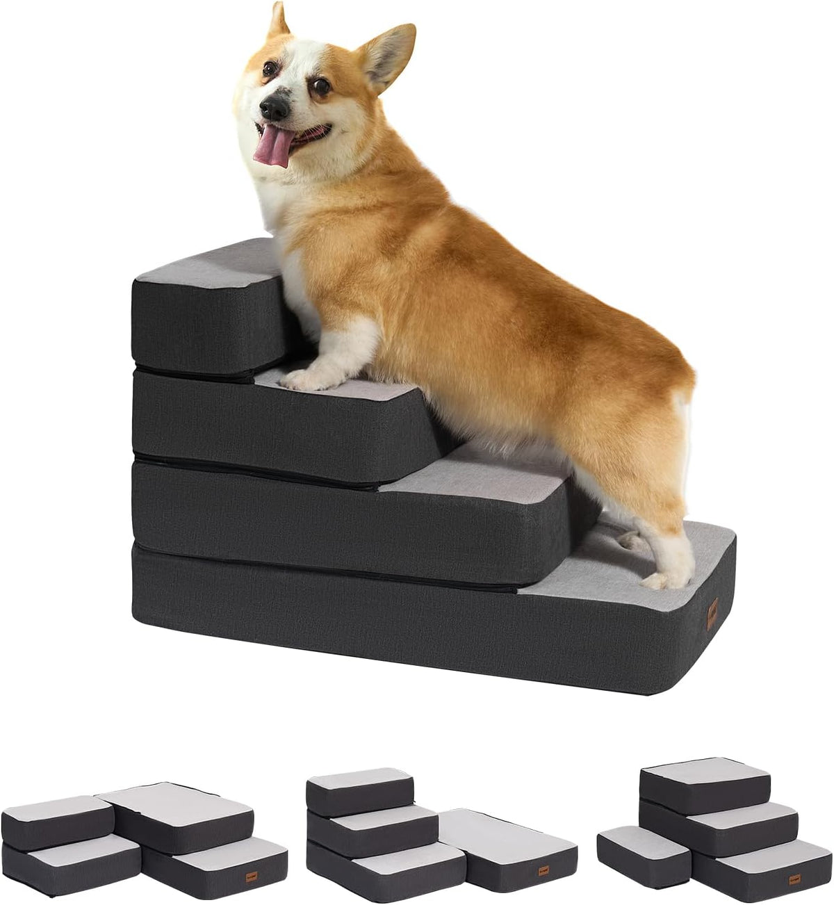 4-Step Adjustable Dog Stairs for Beds, Dog Steps for Small Dogs and Cats, Foldable Pet Stairs for