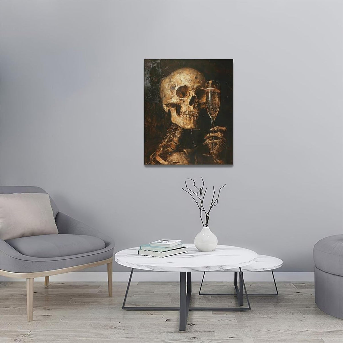 Quorin Gothic Skeleton Wall Art Goth Skull Champagne Wall Decor Dark Academia Pictures Horror