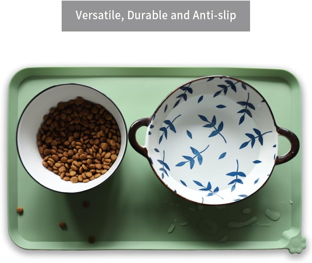 Hoki Found Silicone Non Slip Pet Food Mats - Bowl Placemat for Dogs Cats - Waterproof for Carpet