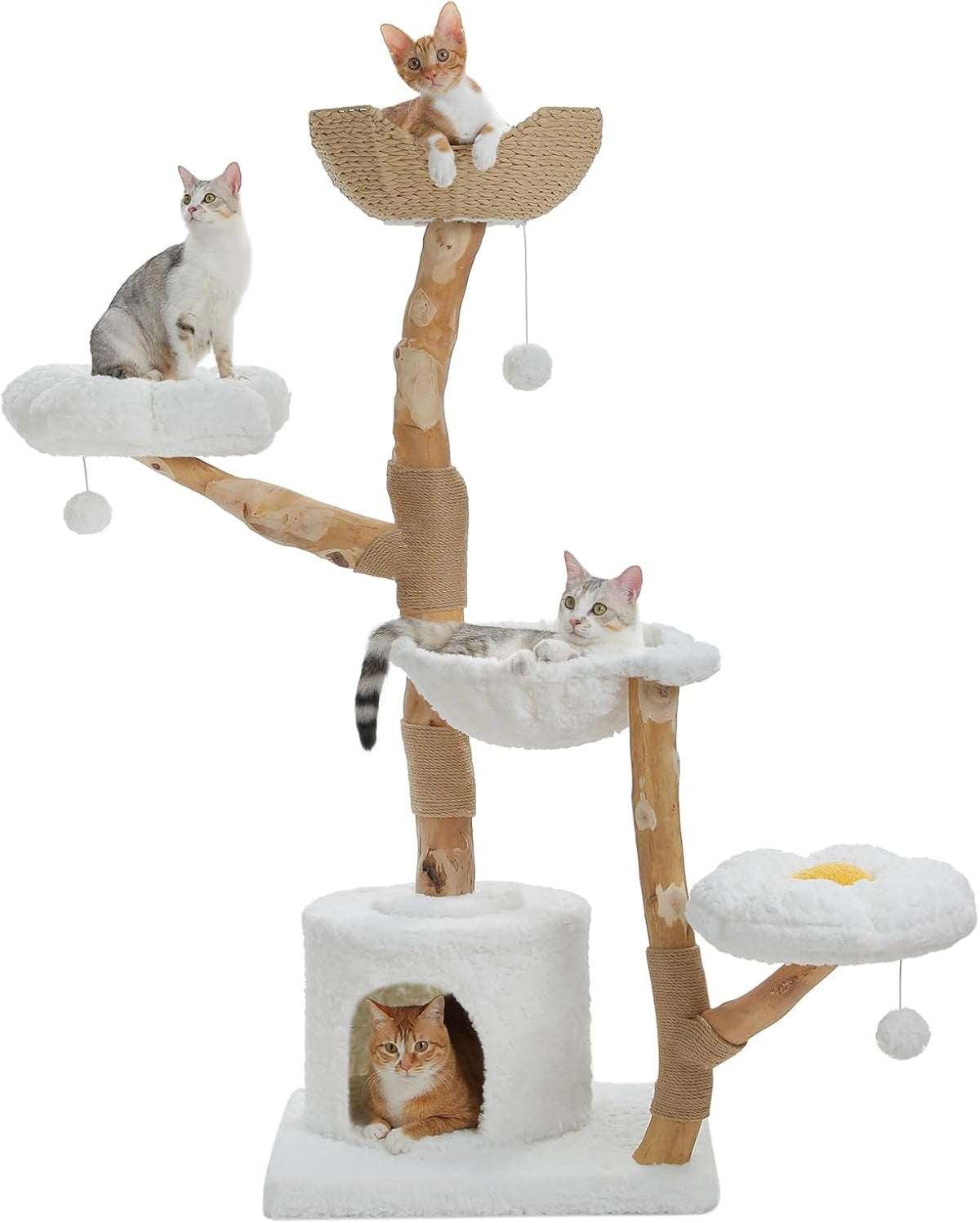 PAWZ Road Cat Tree for Indoor Cats Large Adults, 59 Inches Modern Cat Tower with Large Basket and