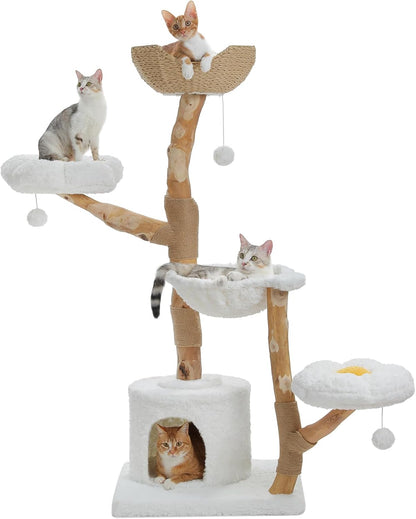 PAWZ Road Cat Tree for Indoor Cats Large Adults, 59 Inches Modern Cat Tower with Large Basket and