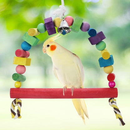 Litewoo Bird Swing Toys Natural Wood Knots Block Rainbow Bridge Wooden Hanging Bells Toys for