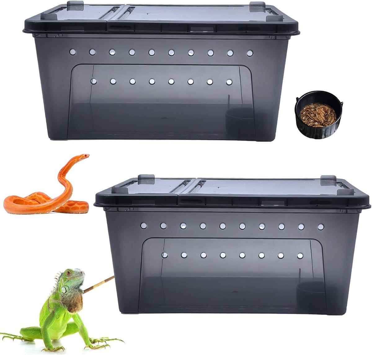 PINVNBY Reptile Enclosure Terrarium 2-Pack - 12.6"x8.7"x5.9" Multi-Purpose Transparent Plastic