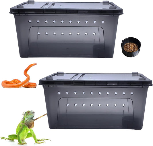 PINVNBY Reptile Enclosure Terrarium 2-Pack - 12.6"x8.7"x5.9" Multi-Purpose Transparent Plastic