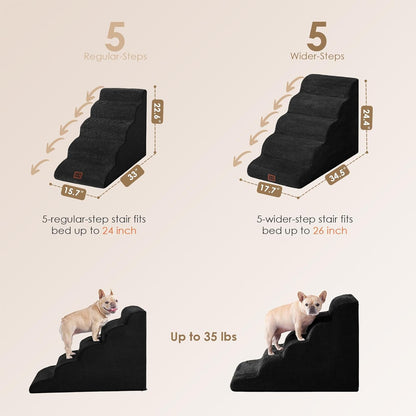 EHEYCIGA Curved Dog Stairs Ramp for High Beds, 5-Step Extra Wide Dog Steps for Small Dogs and Cats