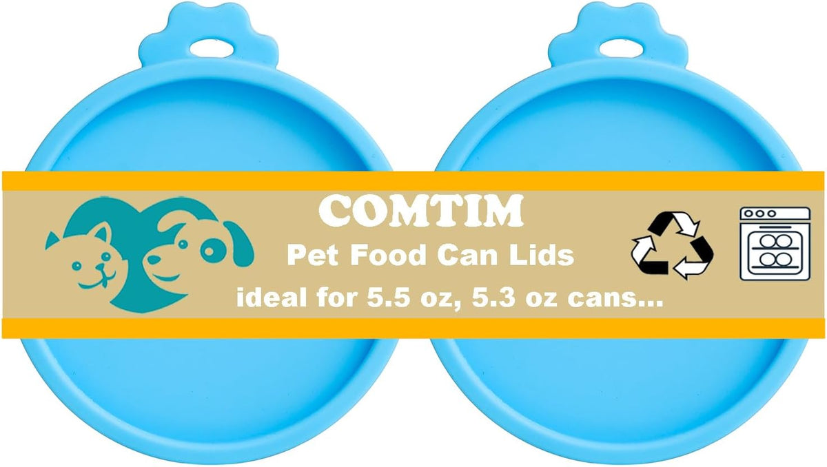 COMTIM Cat Food Can Covers Lids for 5.5 oz Cans, 2 Pack Silicone Cat Food Can Lids for 5.5 oz 5.3