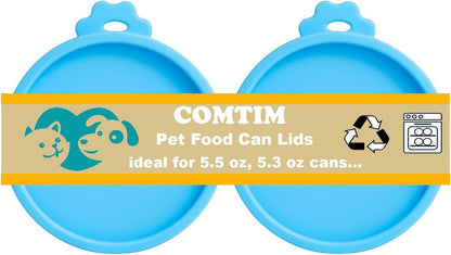 COMTIM Cat Food Can Covers Lids for 5.5 oz Cans, 2 Pack Silicone Cat Food Can Lids for 5.5 oz 5.3