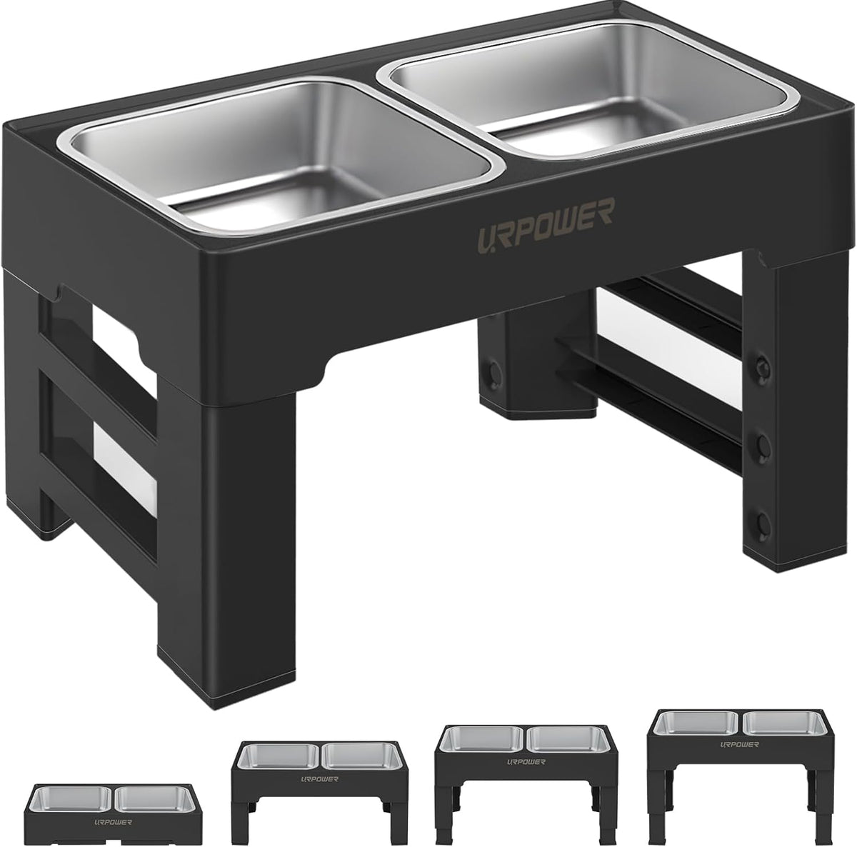URPOWER Elevated Dog Bowls 4 Height Adjustable Raised Stand with 2 Large Stainless Steel Dog Food