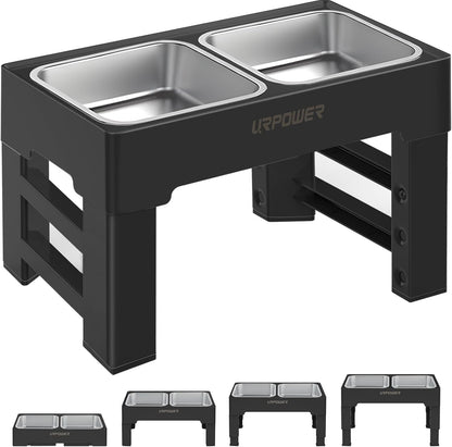 URPOWER Elevated Dog Bowls 4 Height Adjustable Raised Stand with 2 Large Stainless Steel Dog Food