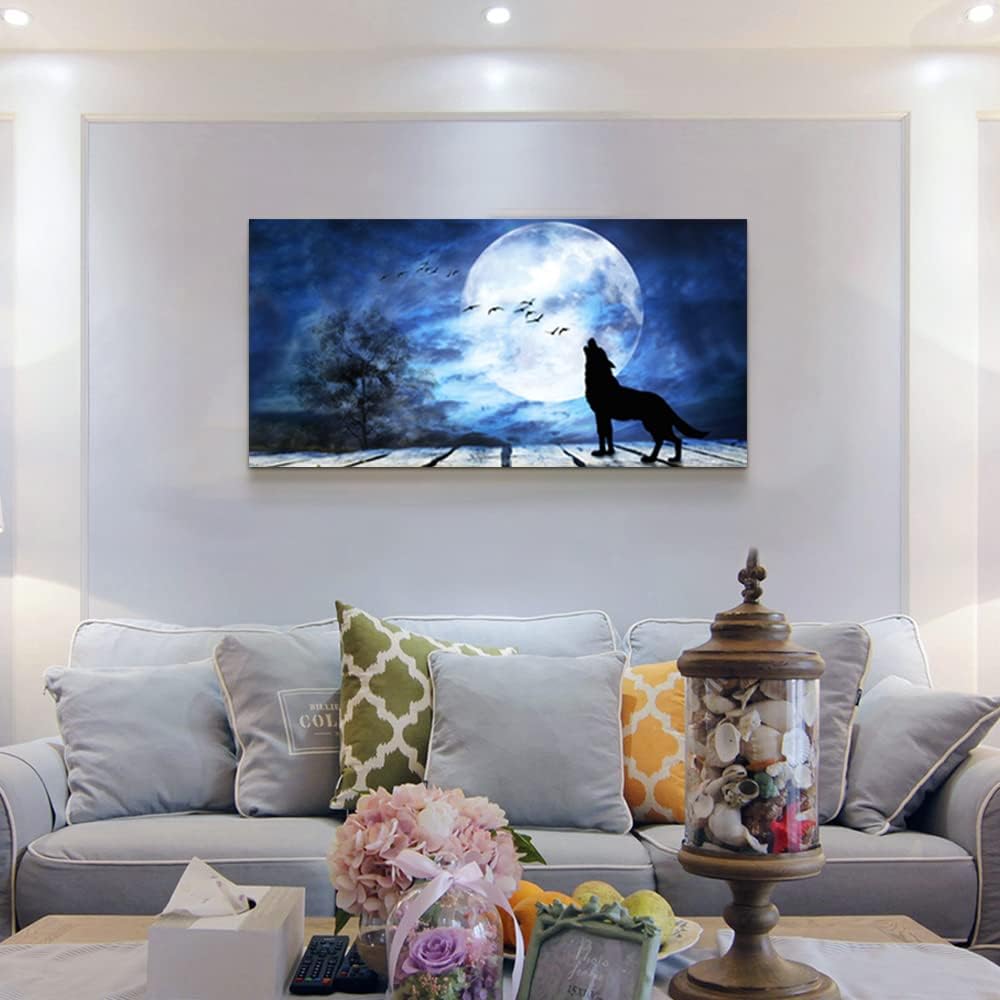 Canvas Wall Art For Bedroom Wall Decoration For Living Room Large Size Luminous Scenery Wolf Wall