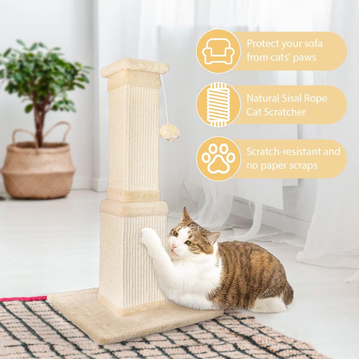 AGYM Cat Scratching Post, 32 Inch Cat Scratching Post for Large Cats, Scratching Posts for Indoor