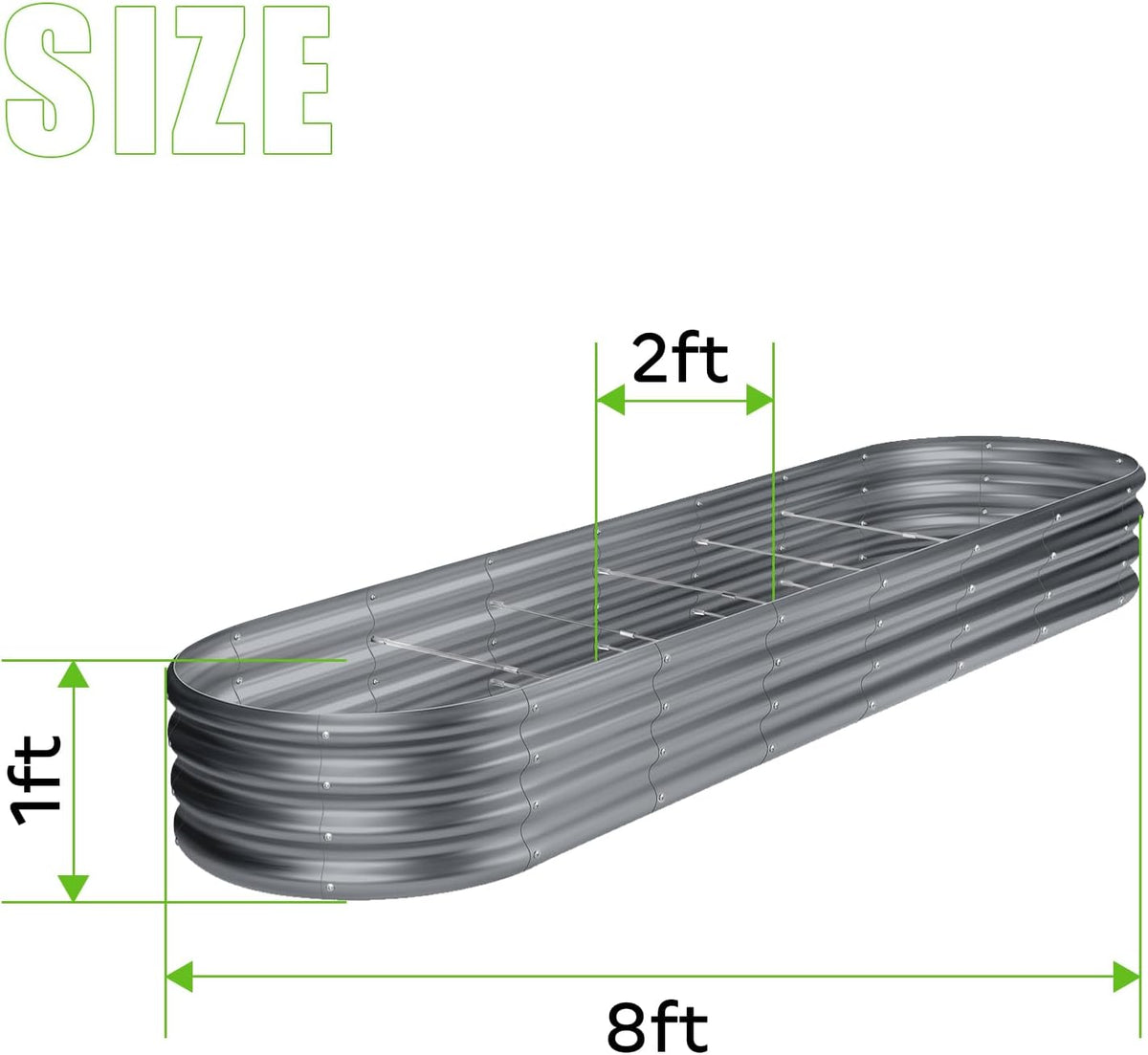 Land Guard 8×2×1ft Galvanized Raised Garden Bed Kit, 108 Gallon Capacity Raised Garden Boxes