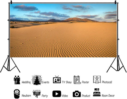 Renaiss 10x5ft Desert Photography Backdrop Golden Ripple Desert Mountain Sand Dunes Blue Sky Gobi