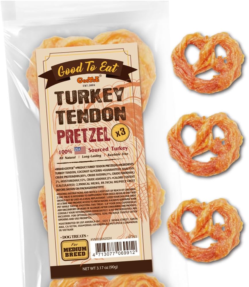 Gootoe Turkey Tendons for Dogs –All-Natural, Hypoallergenic Dog Treats, Rawhide Alternative, Long