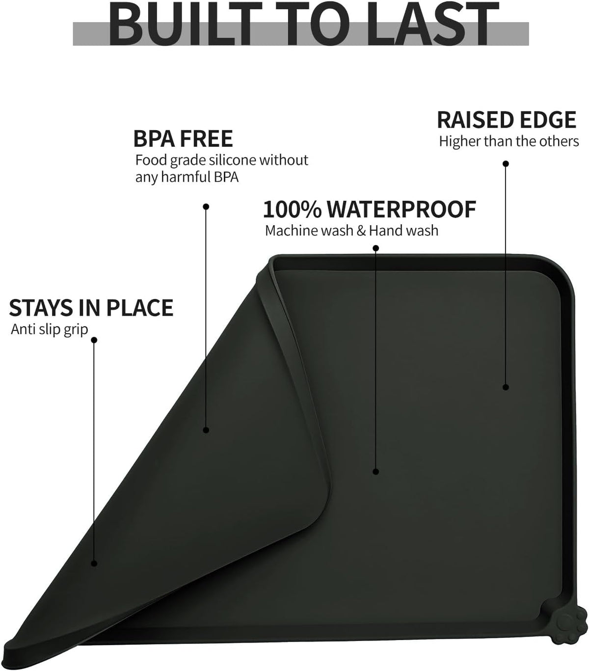 Waterproof Pet Feeding Mat with High Raised Edges, Heavier and Thicker Placemats for Cat Dog Water
