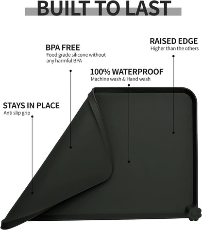 Waterproof Pet Feeding Mat with High Raised Edges, Heavier and Thicker Placemats for Cat Dog Water
