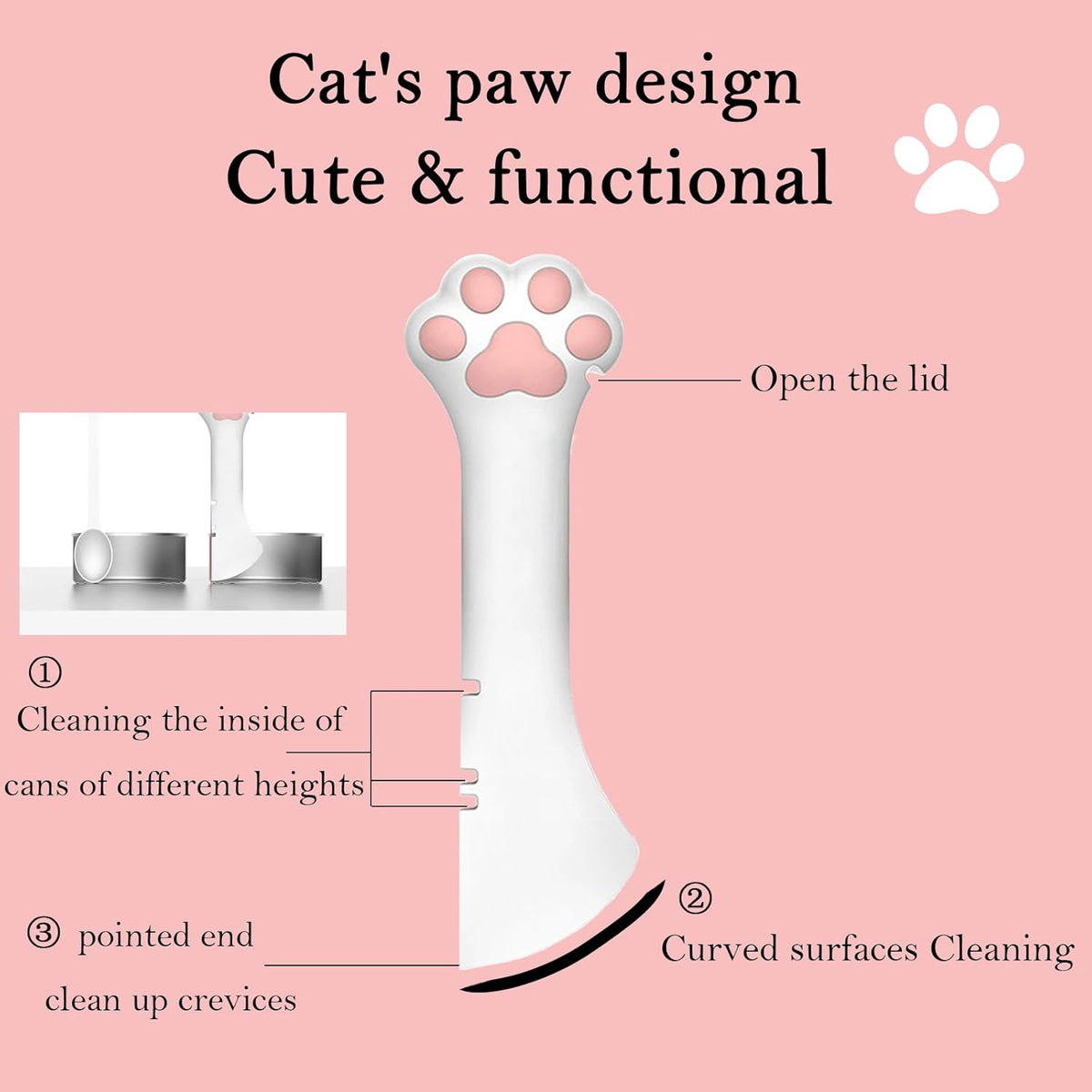 Pet Food Can Spoon & 3 Pcs Can Cover Lids | Cute Paw Shape Opener Spatula Cat Wet Food Spoon |