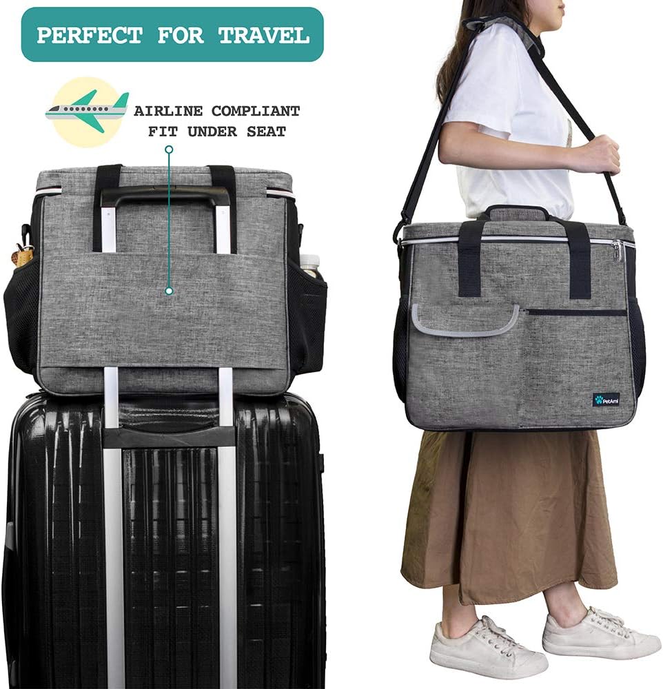 PetAmi Dog Travel Bag, Travel Pet Bag Organizer, Dog Food Travel Bag with Food Container and Bowls