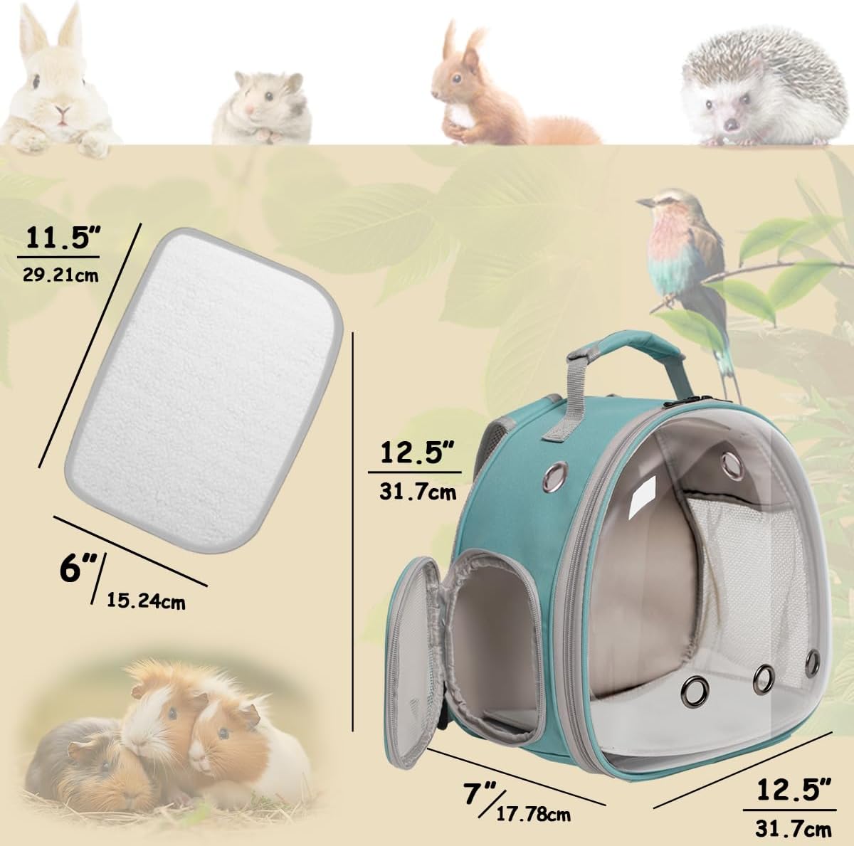 Guinea Pig Backpack Carrier, Bearded Dragon Carrier Backpack with Clear Bubble Window,Small Animal