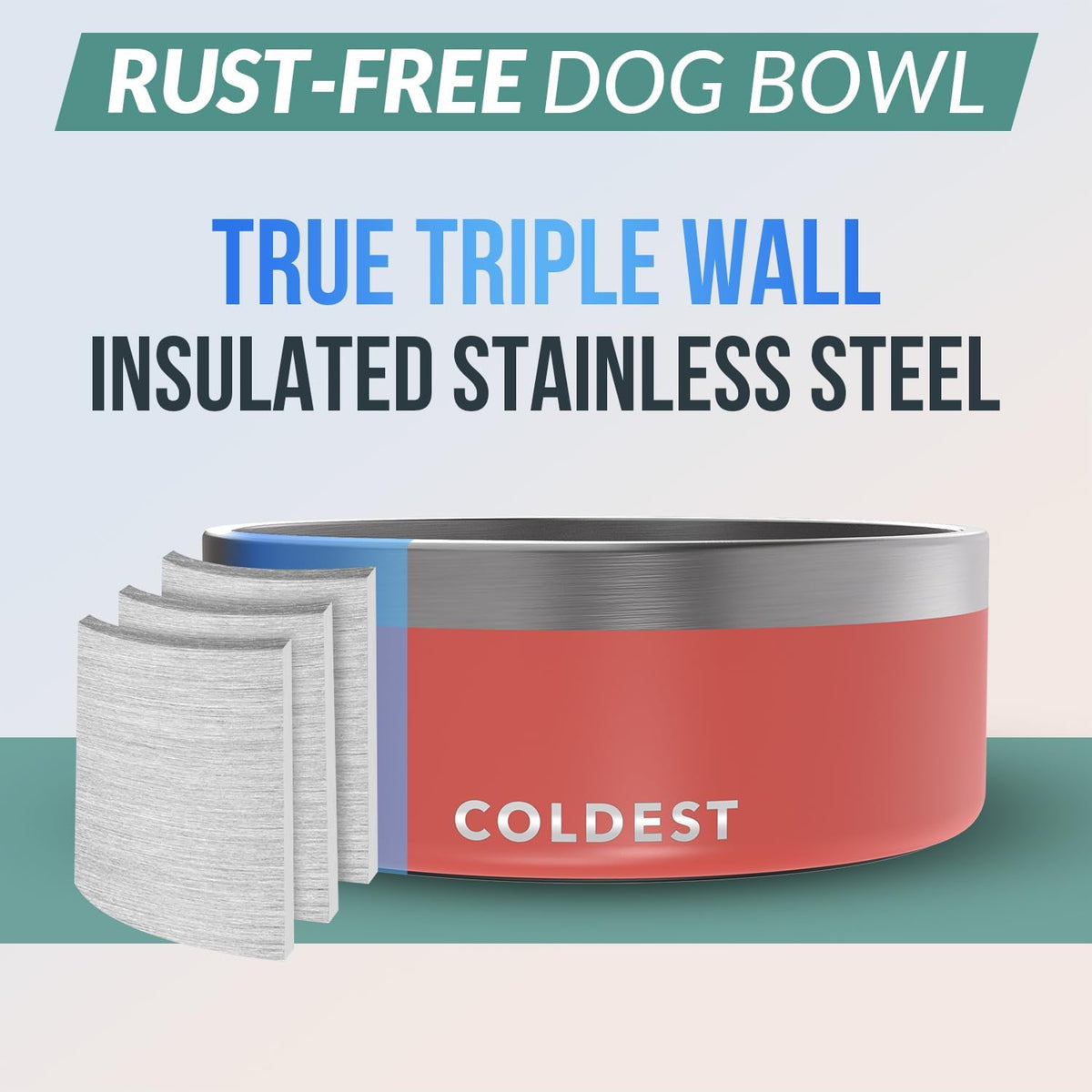 Coldest Dog Bowl - Anti Rust Metal, Non Slip, 3 Layers Insulated Stainless Steel Dog Bowls - Spill
