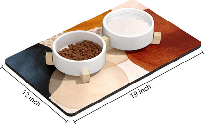 Rnivvi Dog Food Mat, 12" x 19" Absorbent Dog Cat Bowl Mat for Food and Water, Cute Anti-Slip Rubber