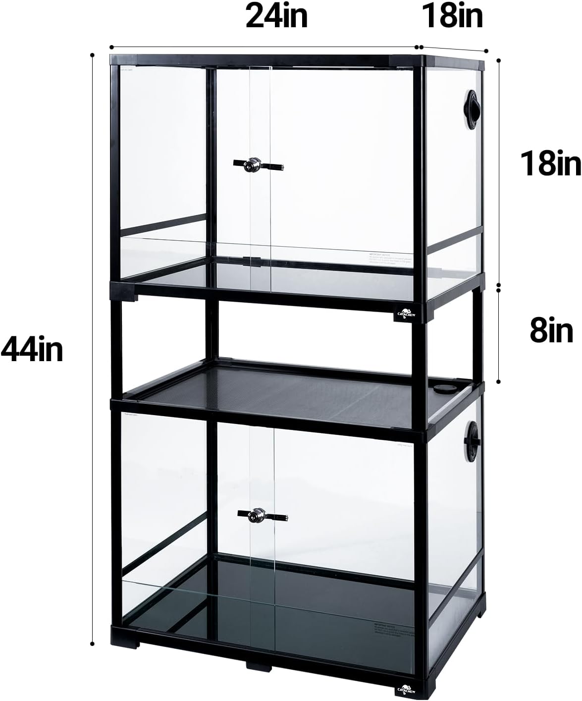 Double Stacked Reptile Tank, 24" x 18" x 44" Tall Reptiles Terrarium, Front Opening, Full Vision