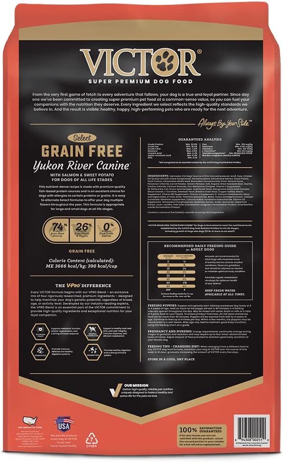 VICTOR Super Premium Dog Food – Grain Free Yukon River Canine – Supports Immune & Digestive Health
